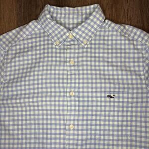 Vineyard Vines Tucker Shirt Medium Blue Check Cotton Linen‎ Classic Long Sleeve